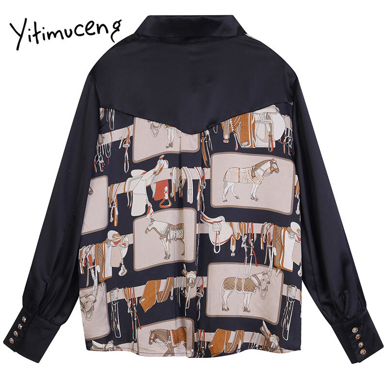 Yitimuceng-بلوزة سوداء عتيقة للنساء ، قمصان فضفاضة ، ياقة مطوية ، صدر واحد ، أكمام طويلة ، على الطراز الكوري ، مجموعة ربيع 2021 الجديدة