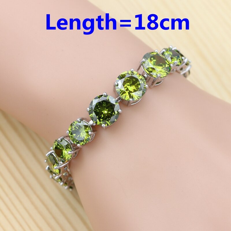 925 Sterling Silver Jewelry Sets For Women Olive Green Cubic Zirconia Ring Pendant Bracelet Necklace Earrings Set