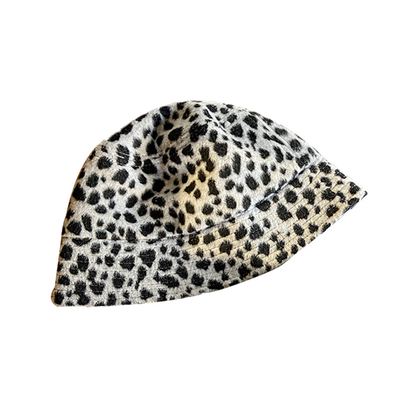 Sombrero de cubo de leopardo esponjoso para niños, gorra de cubo de estilo coreano, versátil, de marca, a la moda japonesa, Qiuqiu wei, para invierno