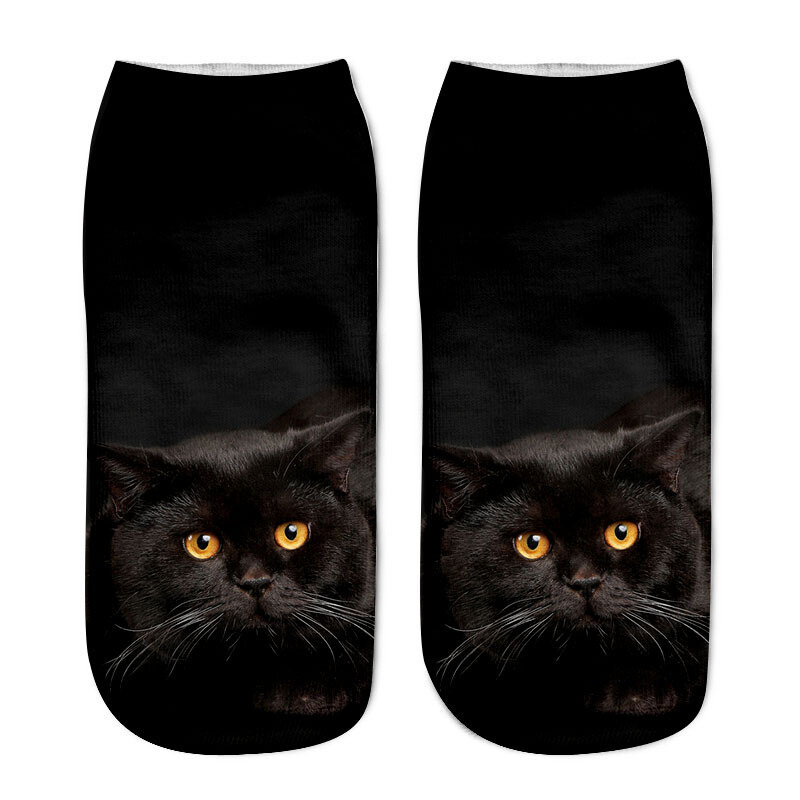 Calcetines cortos con estampado 3D para mujer, medias de tobillo bajo con dibujos de gatitos, coloridos y creativos, Cara de gato múltiple, Unisex