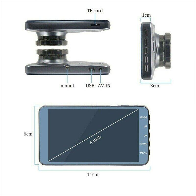 1080P Hd Dual Lens Auto Dvr Voor En Achter Camera Dash Cam Video Recorder Dash Cam Rear Camera Met verstelbare Mount