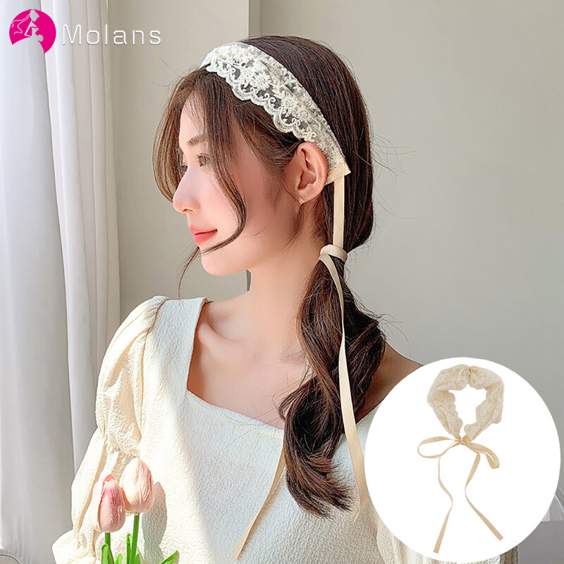 Molans Lace Hair Bands Women Ribbon Headbands Cross Turban Bandage Bandanas Bride Hairbands Wedding Headdress Hair Accessories