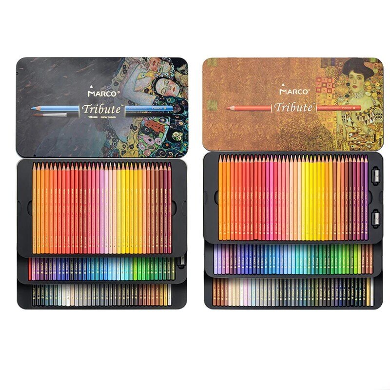 Marco-Conjunto de lápices de colores para dibujo profesional, caja de regalo de acuarela, suministros, 100 colores