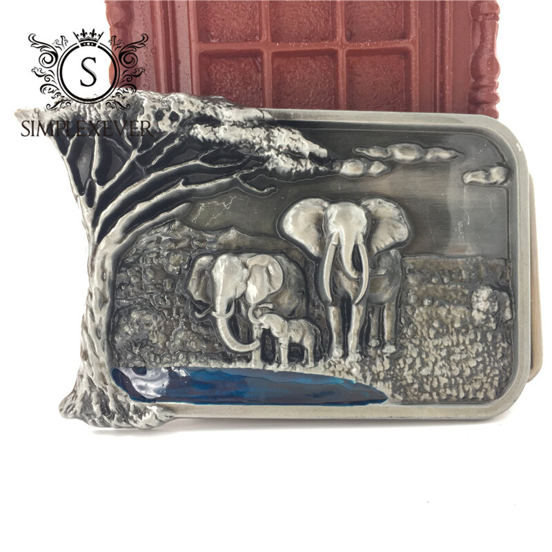 Męski pasek z prawdziwej skóry Punk słoń klamry pasa 3D srebrny pas kowbojski klamra dla mężczyzn Drop Shipping