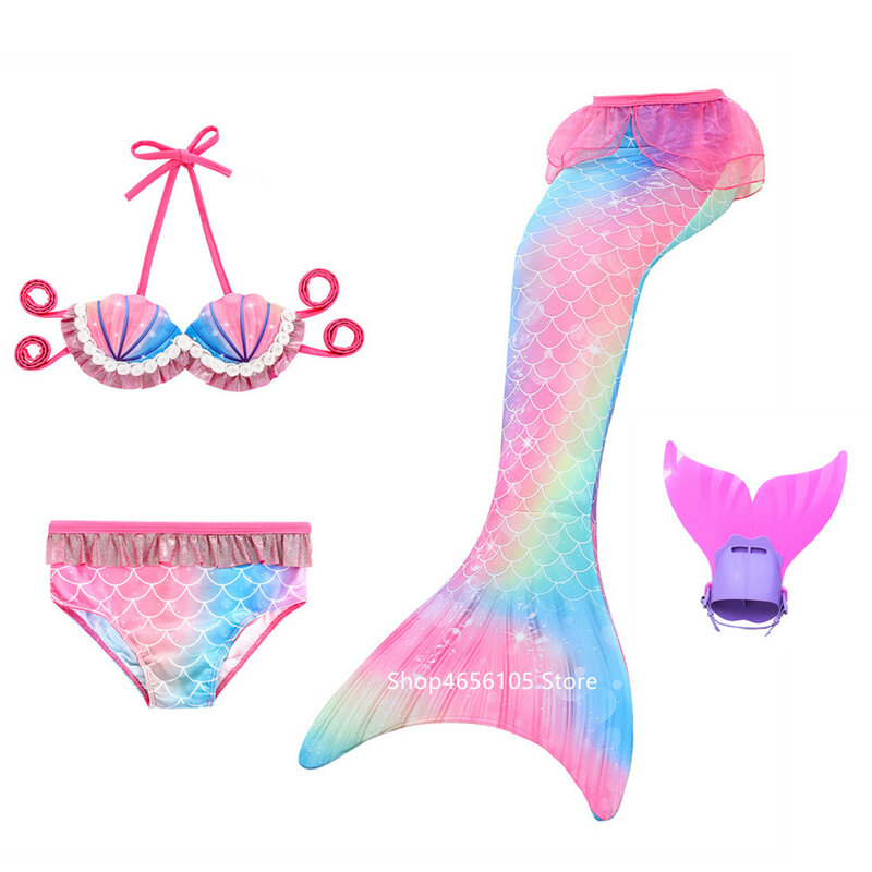 Disfraz de cola de sirena para niños y niñas, Traje de baño de princesa con monoaleta, Bikini