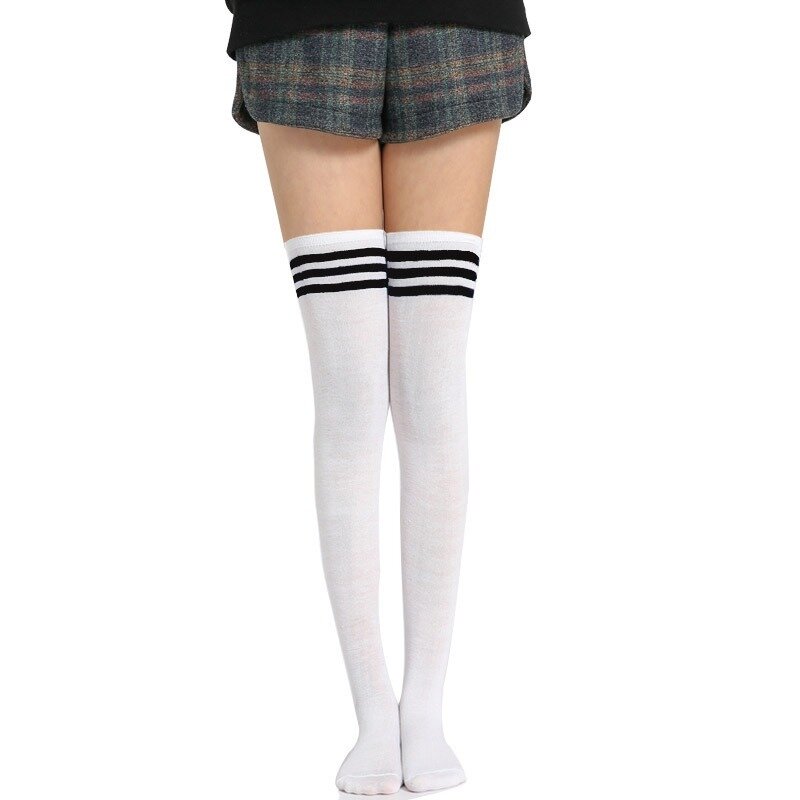 New Black And White Lolita Striped Socks Women's Sexy Thigh High Tube Nylon Long Stockings Cute Warm Over-the-knee Girls Cotton