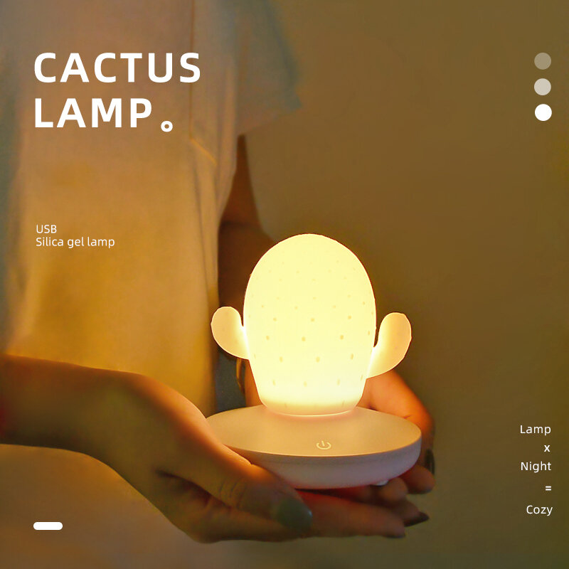 Luz nocturna de silicona con Cactus de atenuación táctil LED por USB para dormitorio de niños, hogar, estudio interior moderno, decoración de mesita de noche, lámpara de regalo creativa