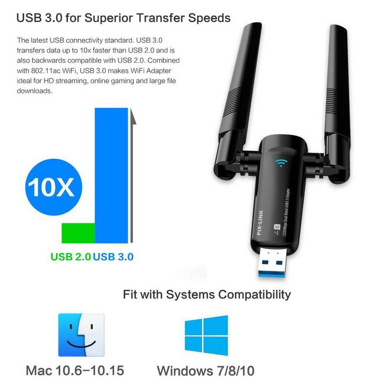 USB WiFi Adapter การ์ดเครือข่ายไร้สายสำหรับเดสก์ท็อป Windows ยาว USB WiFi Dongle 24G/58G wiFi USB คอมพิวเตอร์เครือข่าย Ada