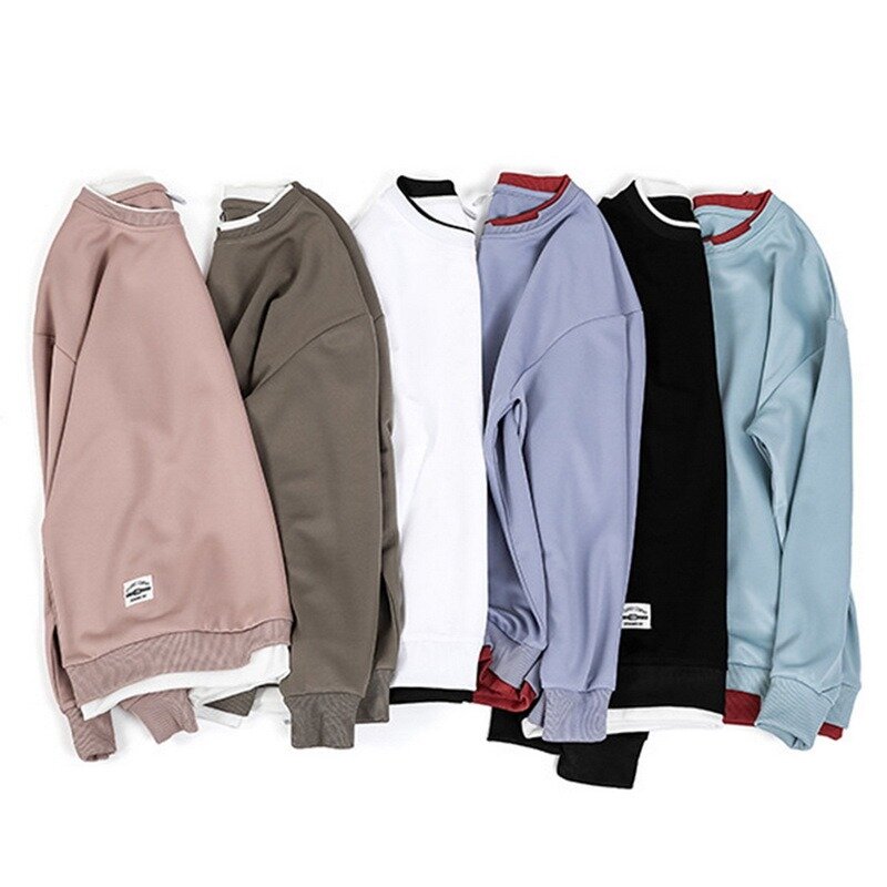 Sweat-shirt à capuche pour hommes, faux deux pièces, col rond, multicolore, à la mode, Style Harajuku, nouveau, 2021