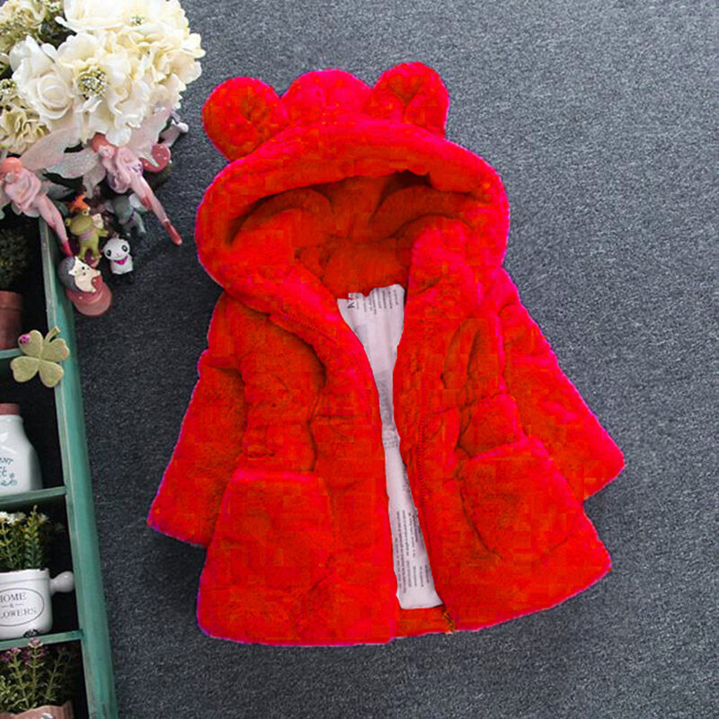 Menoeaガールズコートファッション冬暖かい肥厚子供生き抜く耳フード付き衣装固体子供服の毛皮