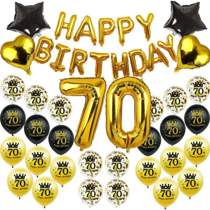 Conjunto de balão de hélio para decoração de aniversário, com as folhas de ouro rosê, 70 anos, 70, feliz aniversário, 70 ° aniversário, decoração