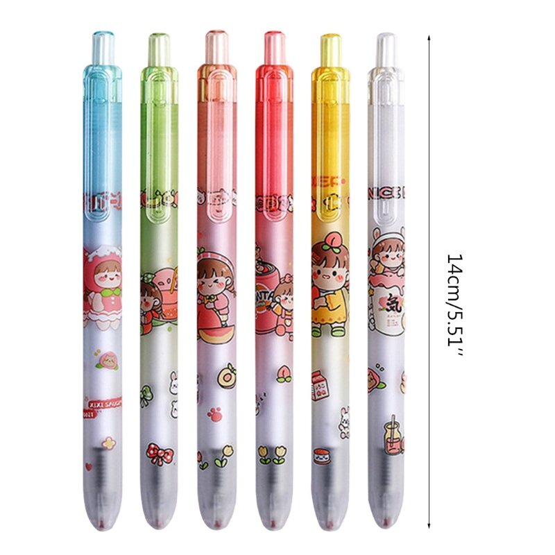 6x Intrekbare Gel Pen Navulbare Gel Inkt 0.5Mm Regelmatige Pennen Core Sneldrogende