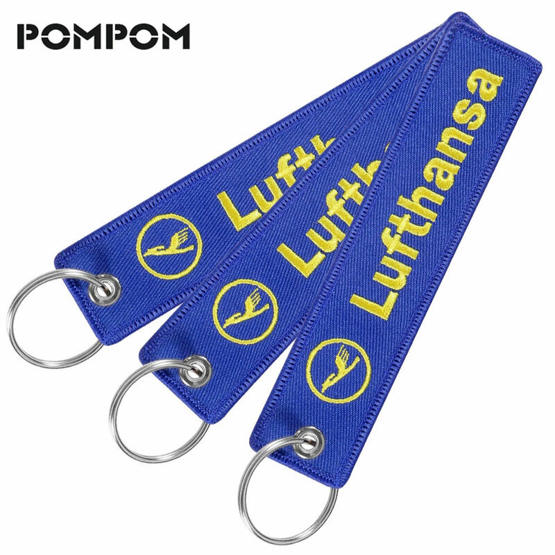 Llaveros de joyería con etiqueta bordada, llaveros de Lufthansa azul, llaveros de moda, llavero de piloto de tripulación de vuelo para regalos de aviación, 3 uds.