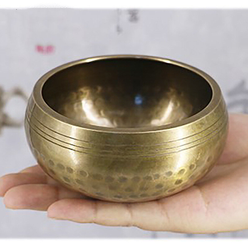 Bacia de som de buda qing, tigela de bronze com som de buda da república saudita com canções de ioga e meditação, artesanato e sânscrito