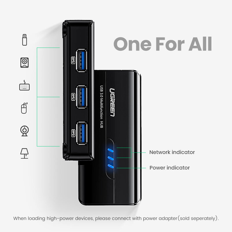 Ugreen-Hub USB 3,0 2,0 a RJ45 Lan 10/100/1000M, tarjeta de red para Xiaomi Mi Box 3/S, adaptador Ethernet Lan USB para Macbook