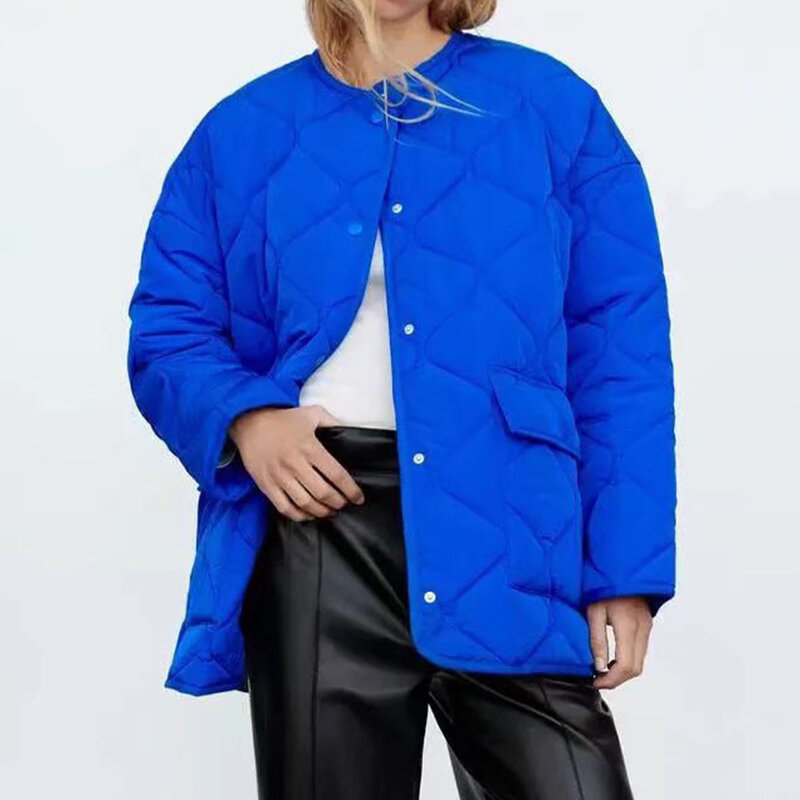 Winter Blau Frauen Parka 2022 Mode Warme Baumwolle Langarm Jacke Mantel Zipper Oansatz Weibliche Casual Outwear Chic Tops