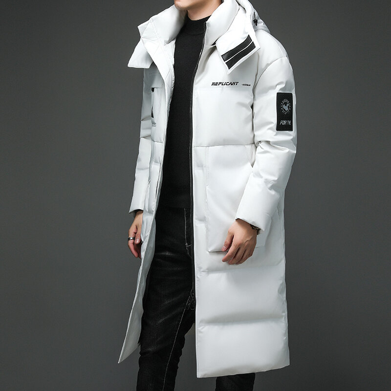 Manteau à la mode en duvet de canard blanc pour homme, Parka à capuche épaisse et longue, de haute qualité, nouvelle collection hiver 2021