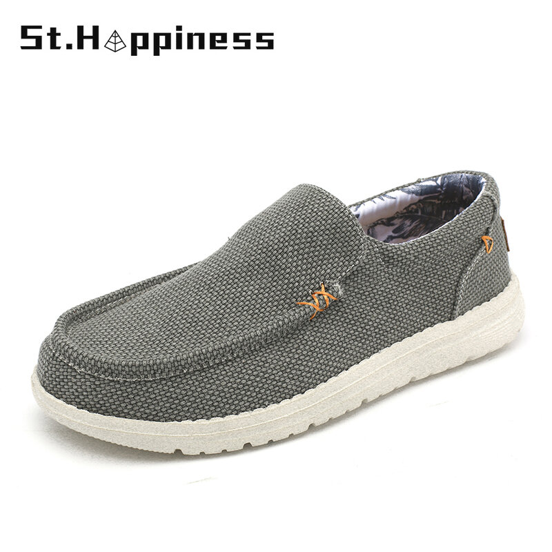 KATESEN 2020 summer canvas men shoes breathable casual driving shoes slip easy to wear men's flat shoes soft big size loafers
