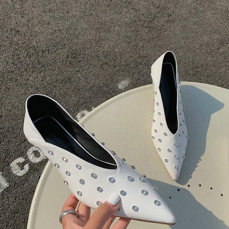 Zapatos de tacón de cristal con punta en pico para mujer, calzado Sexy, informal, para oficina, Primavera, 2021