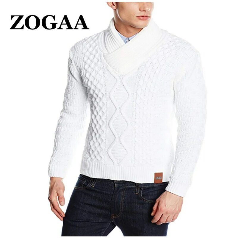 ZOGAA-cárdigan de cuello alto para hombre, suéter grueso y cálido de manga larga con cuello redondo, ropa informal, 2021