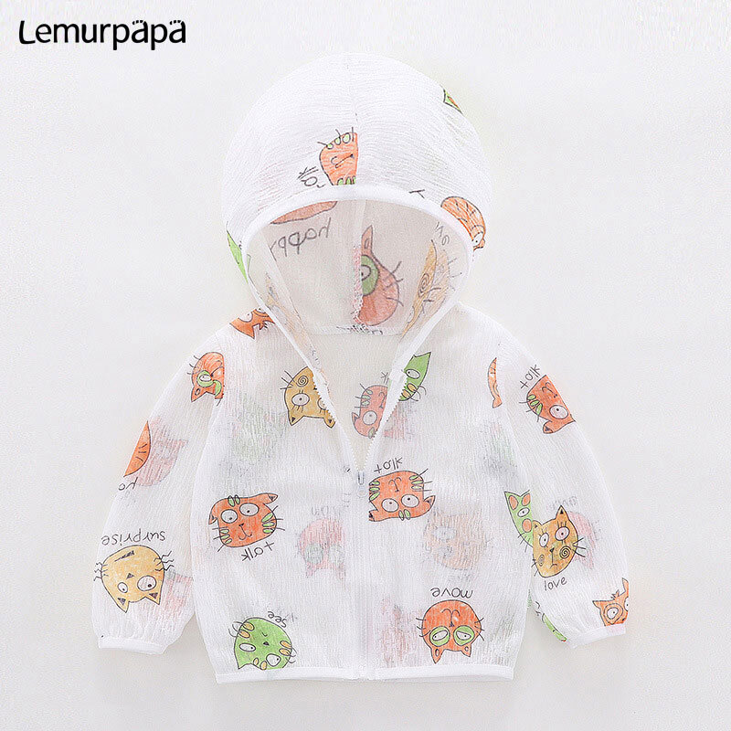 Baby Boy Girl Hooded Summer Rash Guards Prevent Mosquito Beach Outside Linen Thin Coat Swearshirt Zipper Printing Lovely Suit
