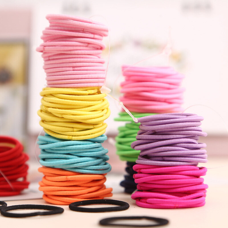 Bandas elásticas de nailon para el pelo de los niños, cinta para el pelo de 3CM para chicas dulces colores, accesorios para el cabello 100