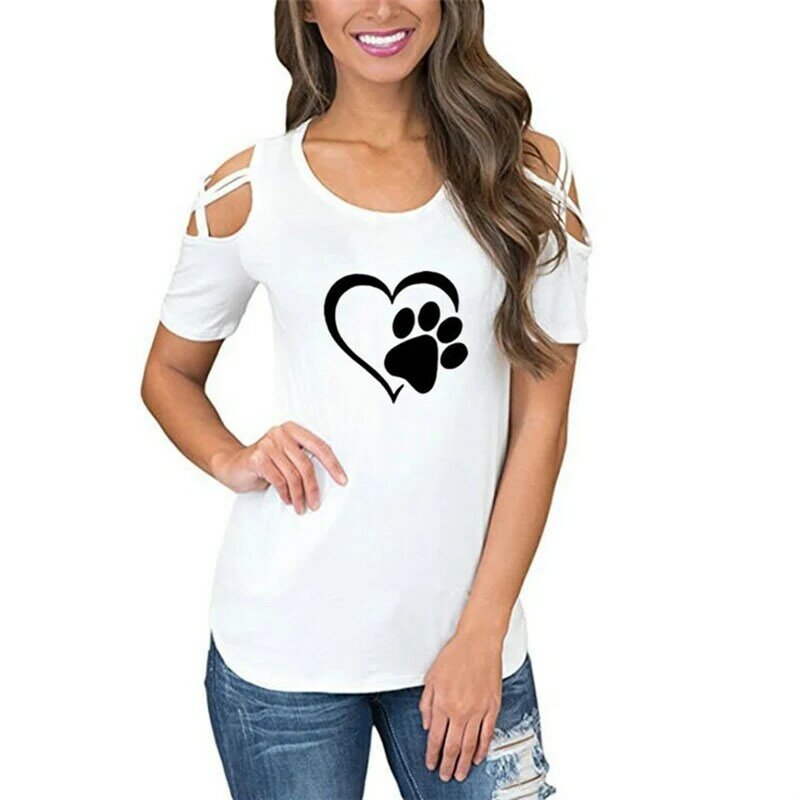 Футболка женская хлопковая в стиле Харадзюку, Повседневная рубашка с милым сердцем, топ с открытыми плечами и лапками медведя, 2020 5XL