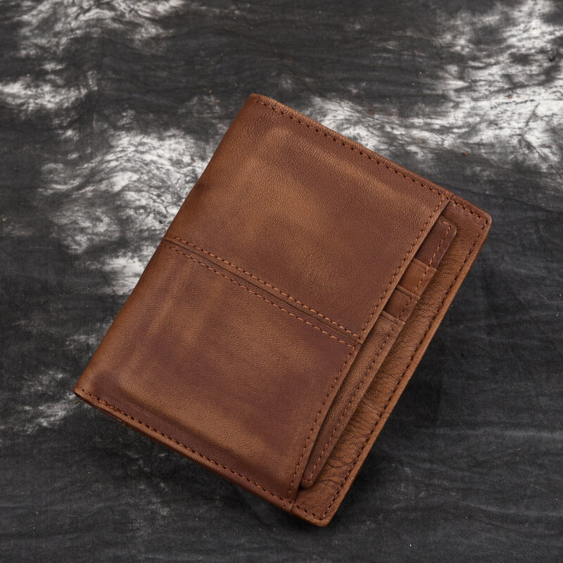 GAGACIA-cartera pequeña de piel de vaca para hombre, monedero Vintage, billetera de cuero genuino, tarjetero