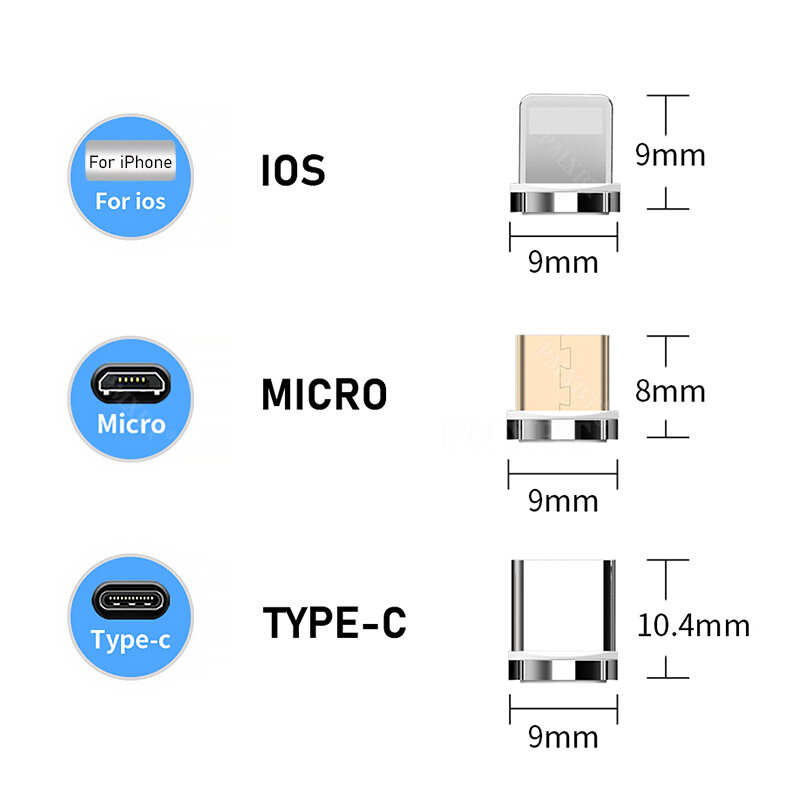 Enchufe de Cable magnético de 12. ª generación, adaptador redondo de carga rápida para iPhone 11, XS, MAX, XR, 8, 7, Huawei, Xiaomi