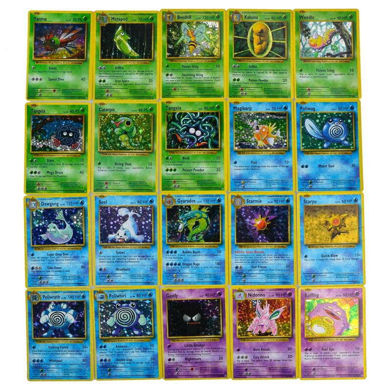 Raro versión 1996 tarjetas de Pokemon Charizard Blastoise Venusaur Ninetales Mewtwo místico, Pokemon Flash tarjetas de juego de colección