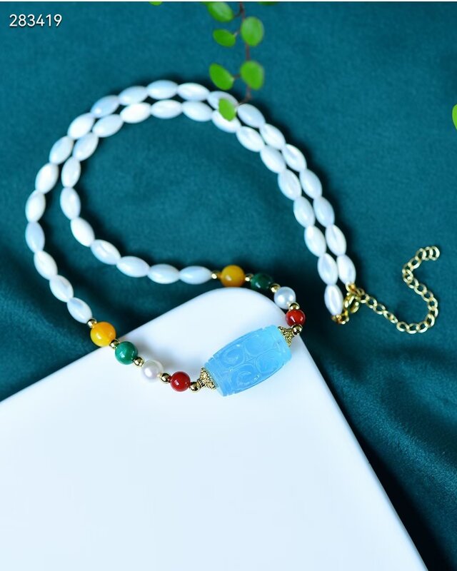 Natural Blue Aquamarine Crystal Barrel Pendant Necklace 20.3*12.6mm Aquamarine Brazil Women Men Fashion Jewelry Necklace AAAAA