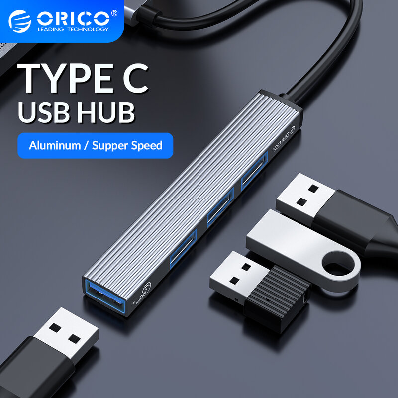 ORICO Aluminium Typ C HUB 4 Port USB 3,0 2,0 Ultra Slim Tragbare Splitter Kartenleser Adapter Station Für Computer zubehör