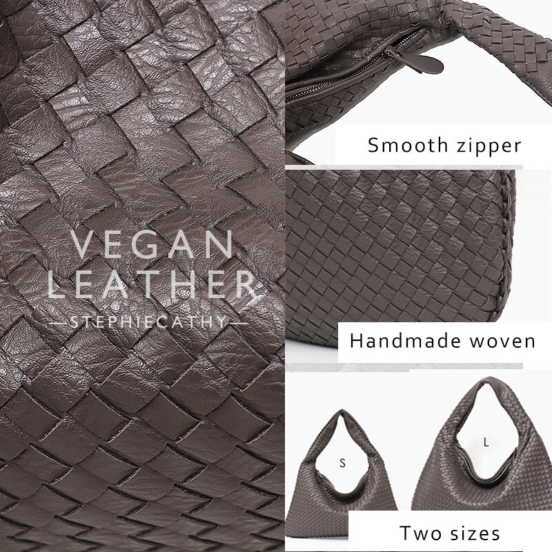 SC Brand New Vegan Leather Hobo Bag Handmade Woven Casual Female Handbag Big Capacity Patchwork Zipper Women Shoulder Bags