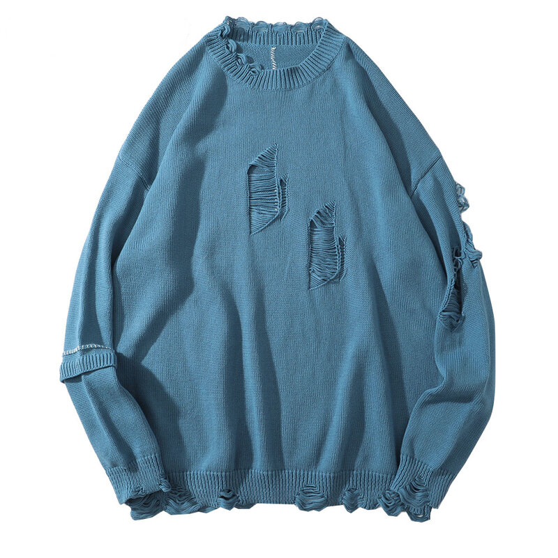 Suéteres con agujeros desgastados para hombre y mujer, ropa de calle informal estilo Hip Hop Harajuku, Jersey holgado de punto, Tops