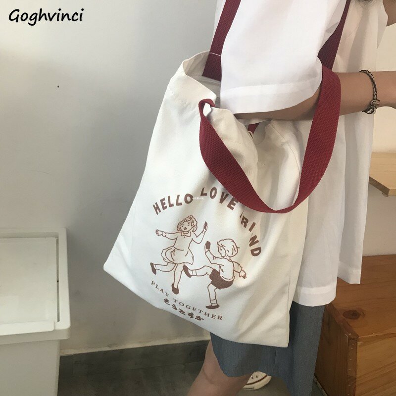 Сумки для покупок женские холщовые с принтом Harajuku Kawaii оригинальные для отдыха и студентов модные женские сумки Ulzzang