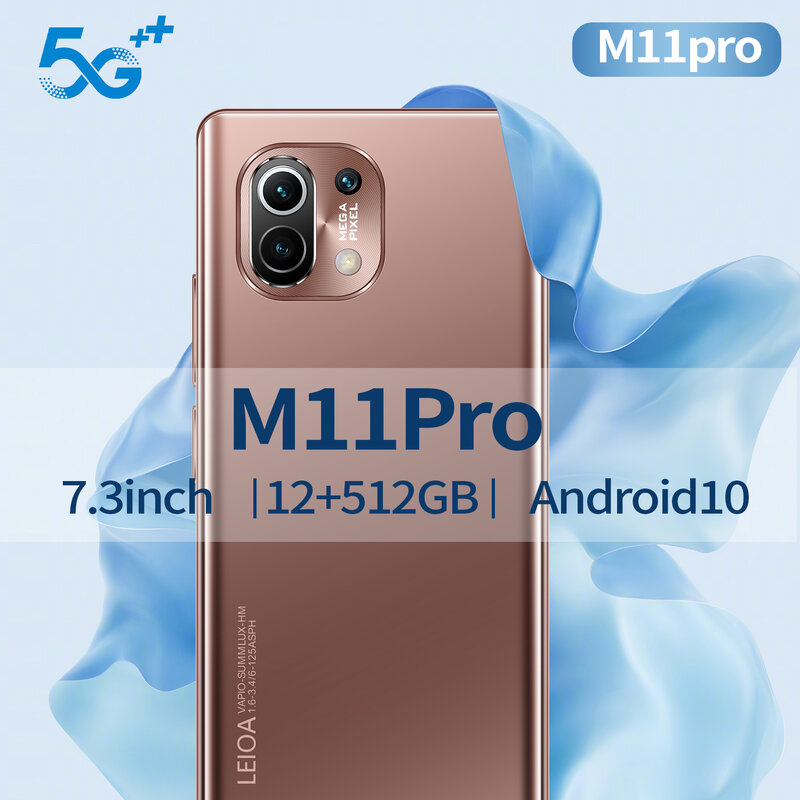 Global Version Phone Xiao M11 Pro Smartphones 7.3inch  Android10 Dual Sim12GB 512GB ROM MTK6889  Android 10.0 Deca Core Dual SIM
