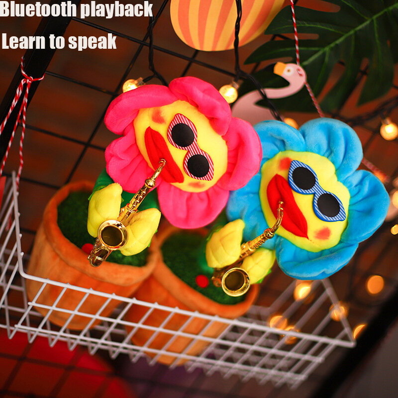 Elektryczny słonecznik pluszowa lalka dekoracje Bluetooth USB saksofon taniec, śpiew i mówiące zabawki pluszowe zabawki dla dzieci prezenty