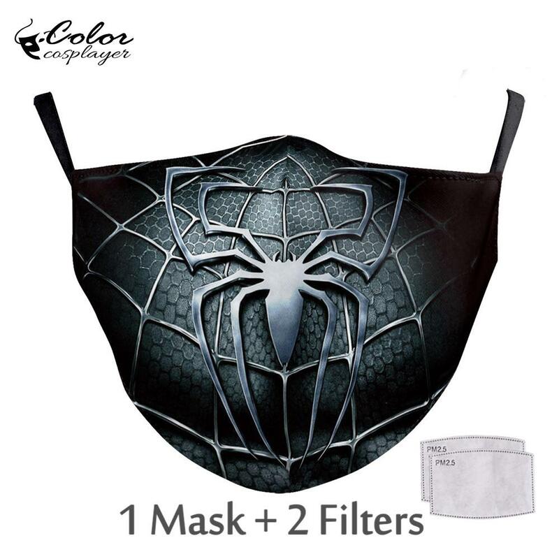 Cor cosplayer super-herói anime máscaras adulto crianças reutilizáveis rosto boca tecido máscara de filtro de carbono máscaras lavável