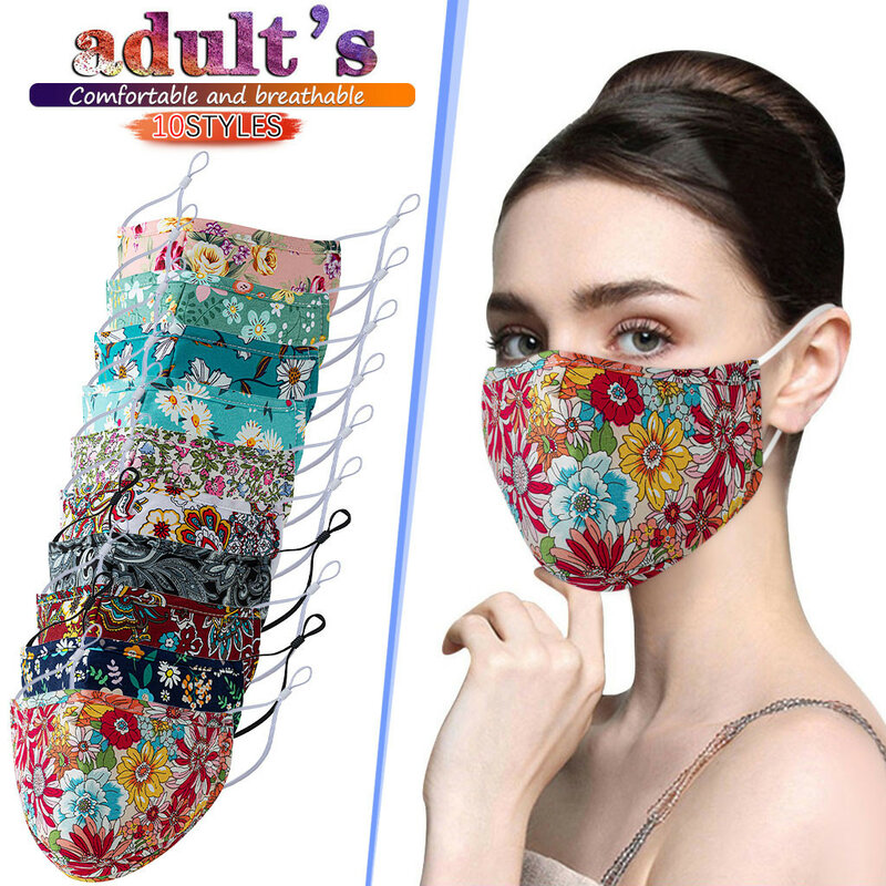 Máscaras reutilizáveis adulto mulher ajustável máscara facial lavável boca máscara tecido tampas de boca adulto flor máscaras unisex mondmasker