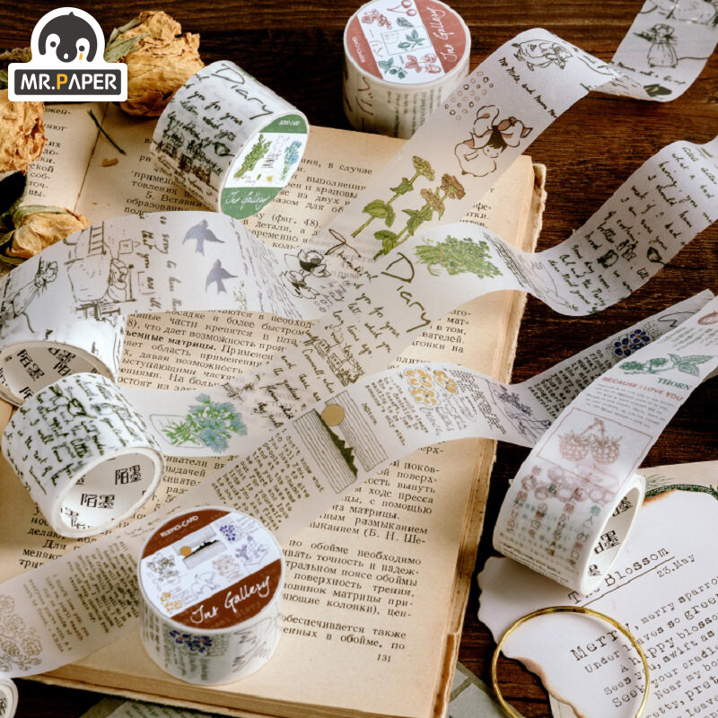 Mr.Paper 8 디자인 자연보기 일본 식물 총알 저널링 Washi 테이프 스크랩북 앨범 가제트 세트 데코 마스킹 테이프 어린이 선물