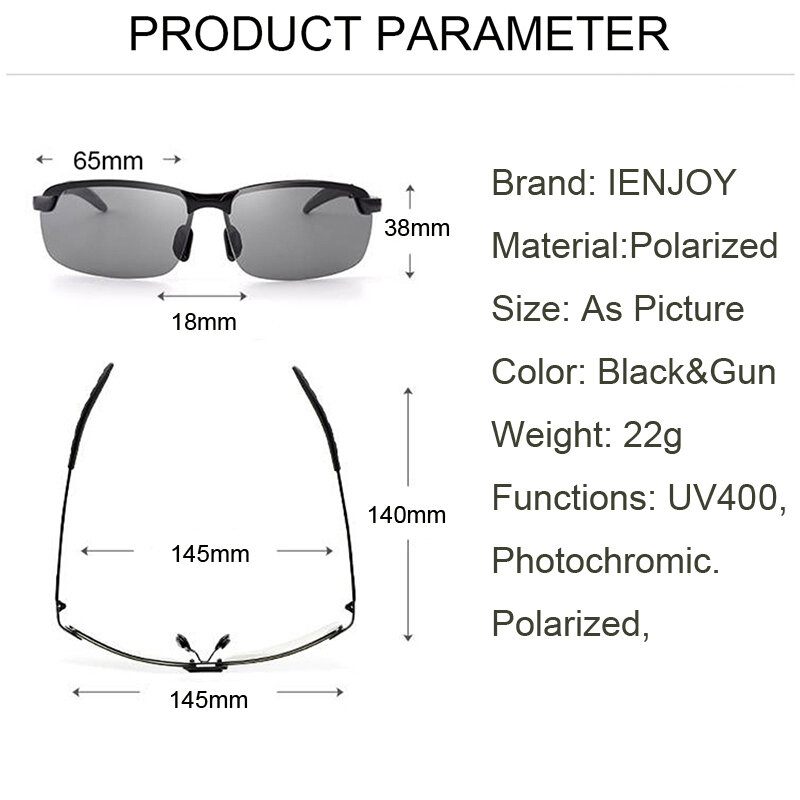 Ienjoy óculos de sol fotocromático masculino, óculos de condução uv 400, polarizado para homens