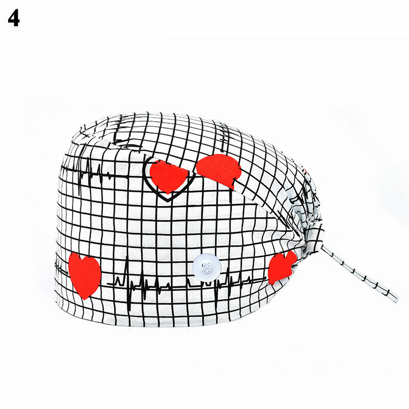 새로운 순수 코튼 인쇄 외과 모자, 유니섹스 조절 간호사 모자 버클 탄성 뷰티 모자 바오터우 모자 패션 의사 모자 2021