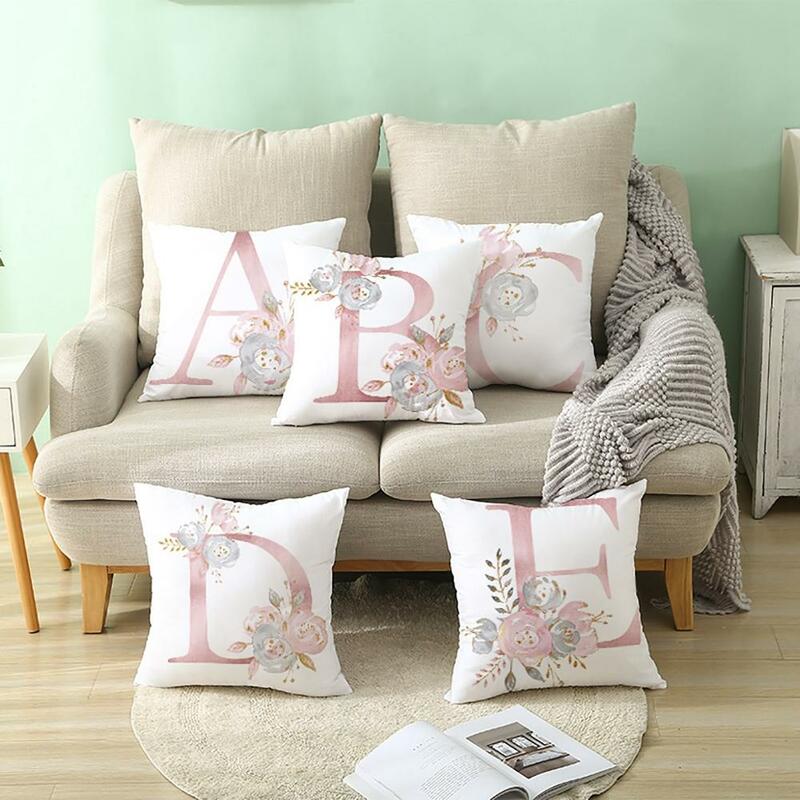 Capa de almofada com letra rosa para decoração, fronha decorativa para sala de estar e sofá