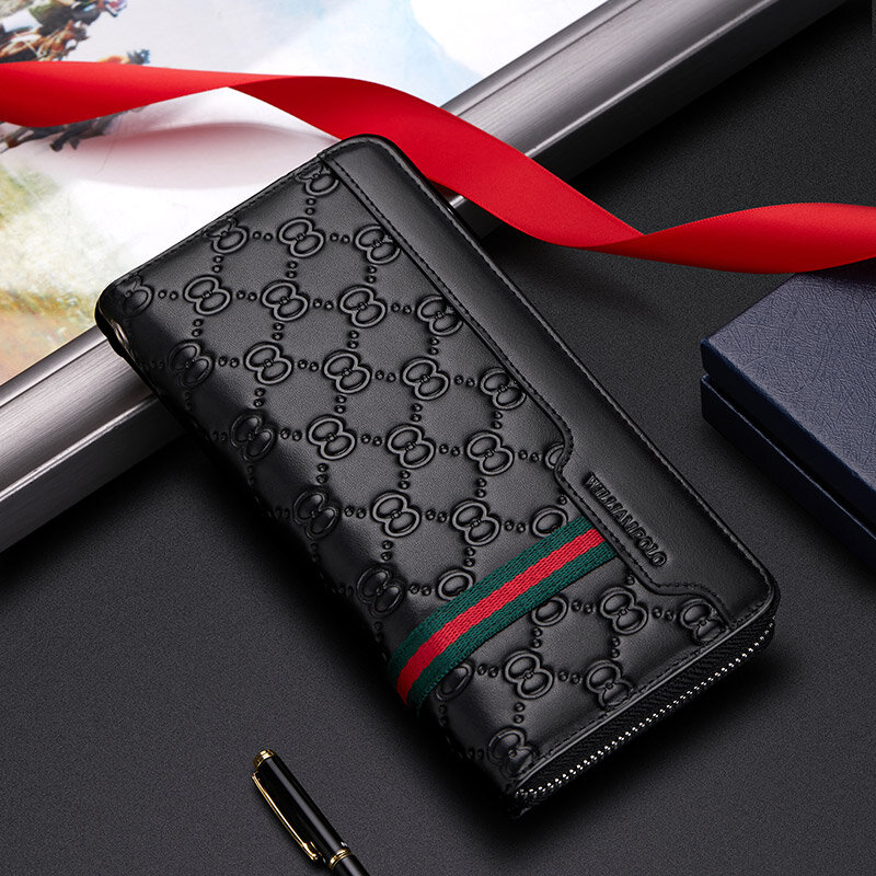 Leather large capacity men's wallet long business card holder fashion noble mobile phone bag zipper Purse Handbag