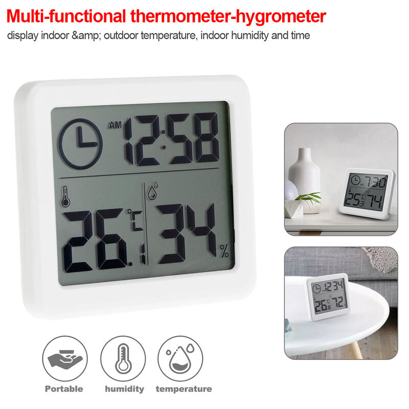 Termômetro eletrônico digital multifuncional, temperatura, umidade, ambiente interno e externo, higrômetro