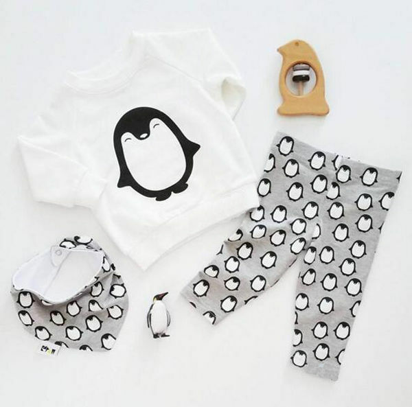 Pasgeboren Baby Baby Kleding Outfits 2020 Fashion Lange Mouw Pinguïn T-shirt + Broek + Hoofdband 3Pcs Baby Jongens Meisjes kleding Sets