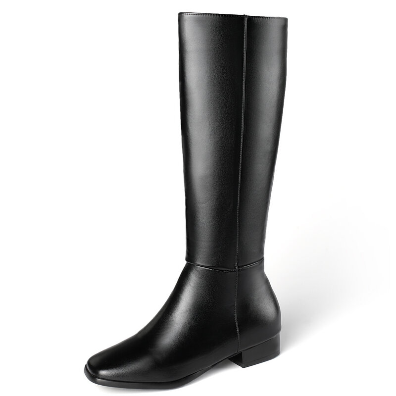 Botas altas de tacón bajo con punta cuadrada de PU, botas cortas de felpa blancas con cremallera lateral, novedad de otoño e invierno, 2020