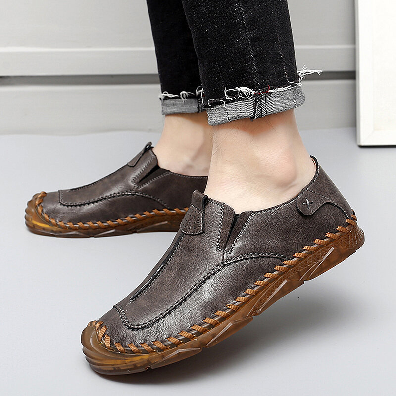 Zapatos informales de cuero suave para hombre, mocasines planos sin cordones, a la moda, talla grande 48, 2021