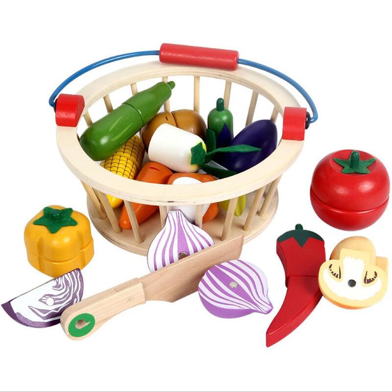 Simulation de Fruits et légumes en bois pour enfants, jouets de coupe, maison de jeu, blocs de coupe