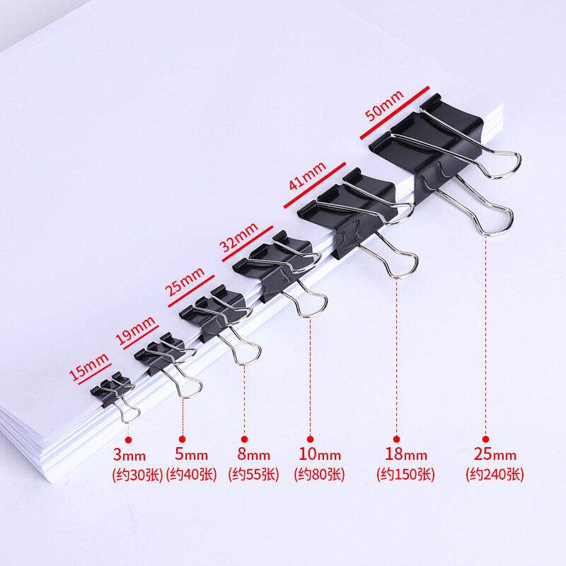 Metal preto clipe de cauda longa documentos e materiais de ligação suporte de papel de teste material de escritório tubo andorinha cauda clipe de fatura